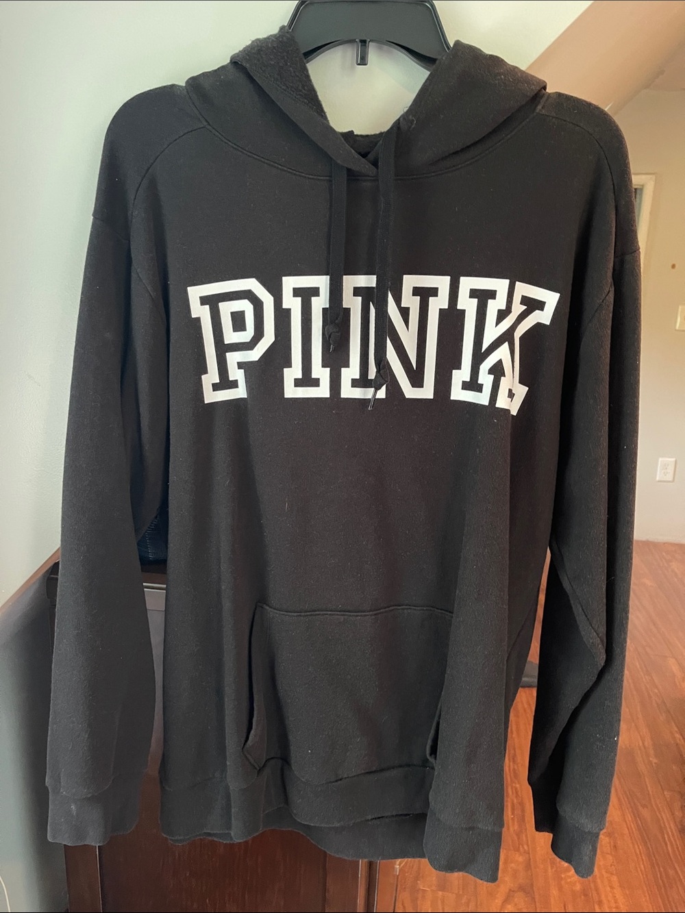 PINK Victoria's Secret Black Hoodie with White Logo Detail